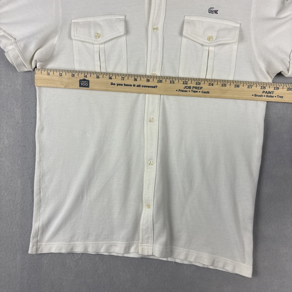Vintage Lacoste Polo Shirt Men’s Medium White Safari Pockets Utility Pique Slim - Picture 2 of 12